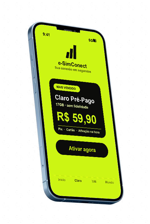App da e-SimConect ativando o Claro Pré-Pago de 17GB no celular
